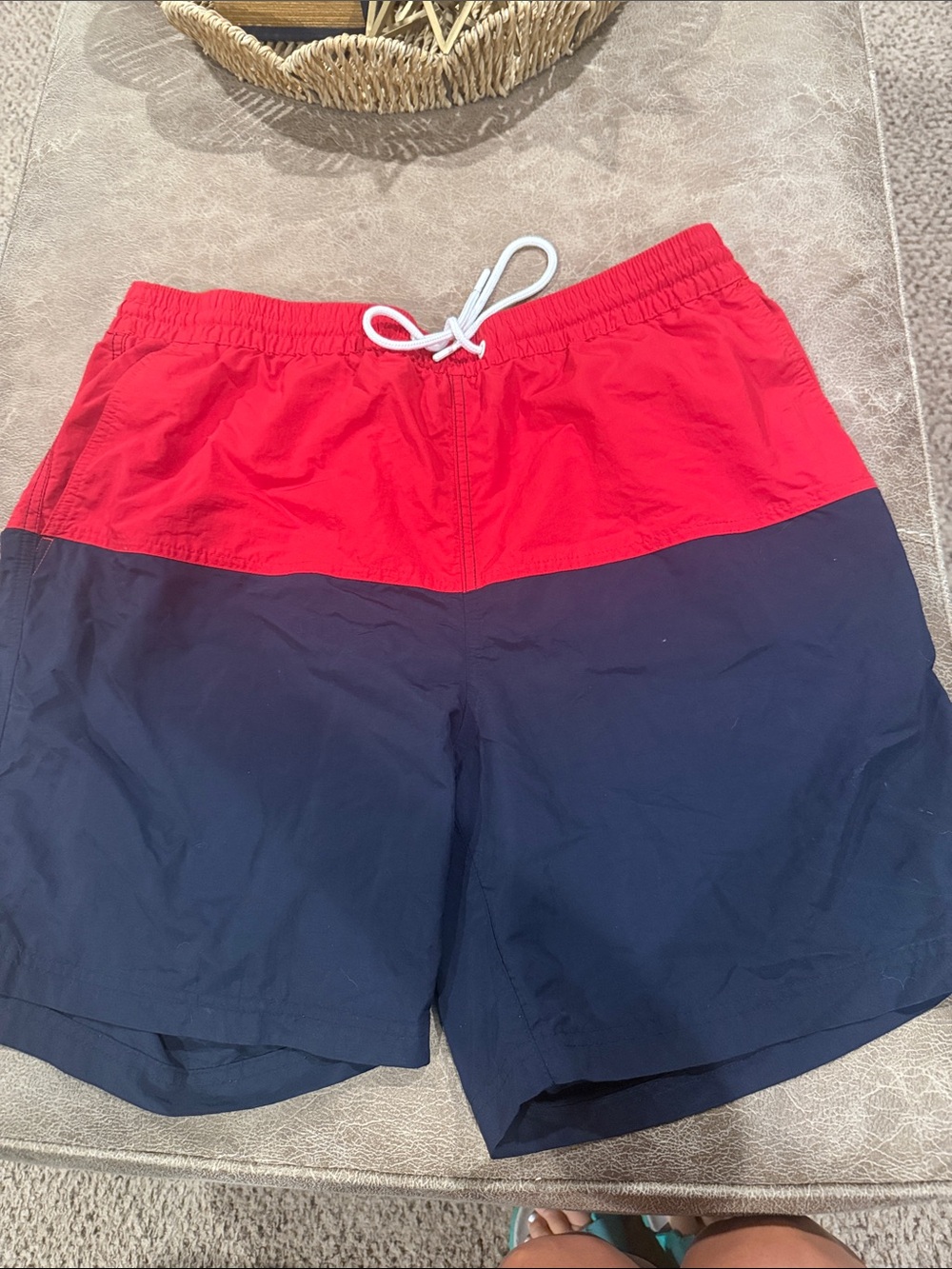 Tommy Hilfiger Red and Navy Colorblock Swim Trunks